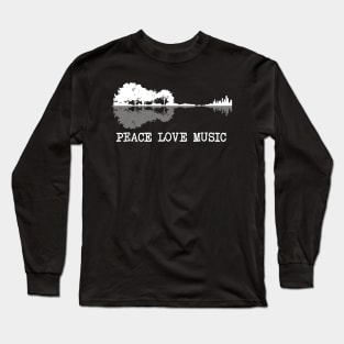 Peace Love Music Guitar Lake Shadow Hippie Gift Long Sleeve T-Shirt